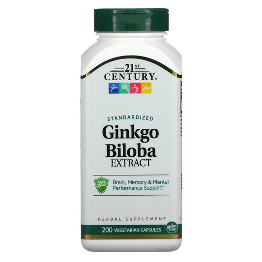 21st Century, Ginkgo Biloba Extract, Standardized, 200 Vegetarian Capsules (60 mg per Capsule)