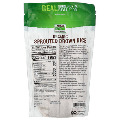 NOW Foods, Real Food, Organic Sprouted Brown Rice, Raw, 16 oz (454 g)