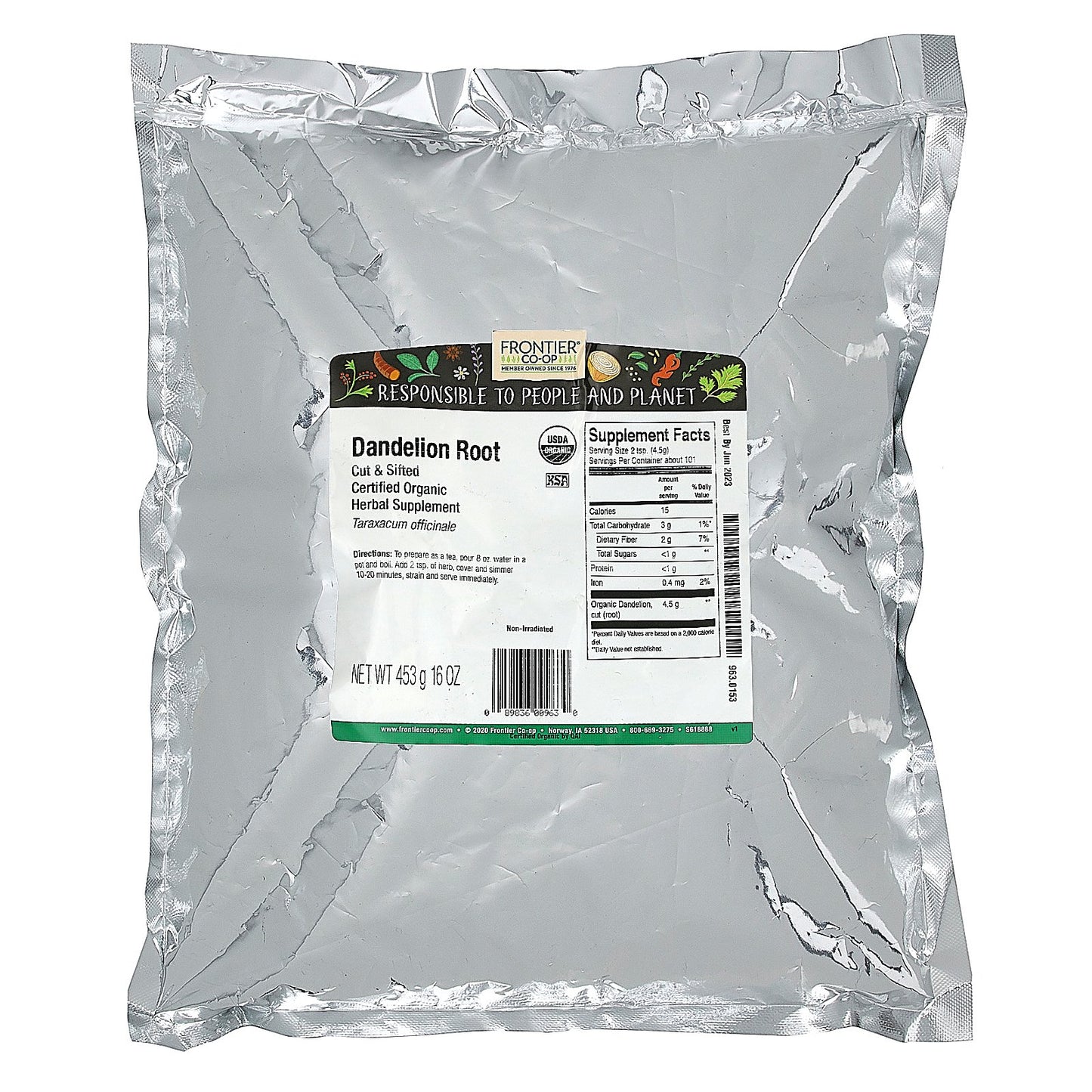 Frontier Co-op, Organic Cut & Sifted Dandelion Root, 16 oz (453 g)