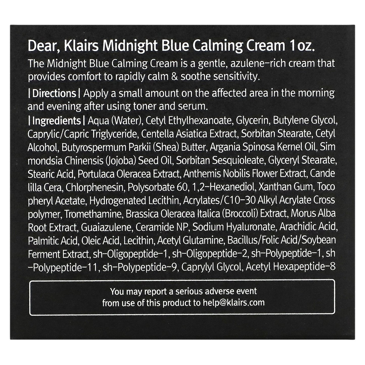 Dear, Klairs, Midnight Blue Calming Cream, 1 oz (30 ml)