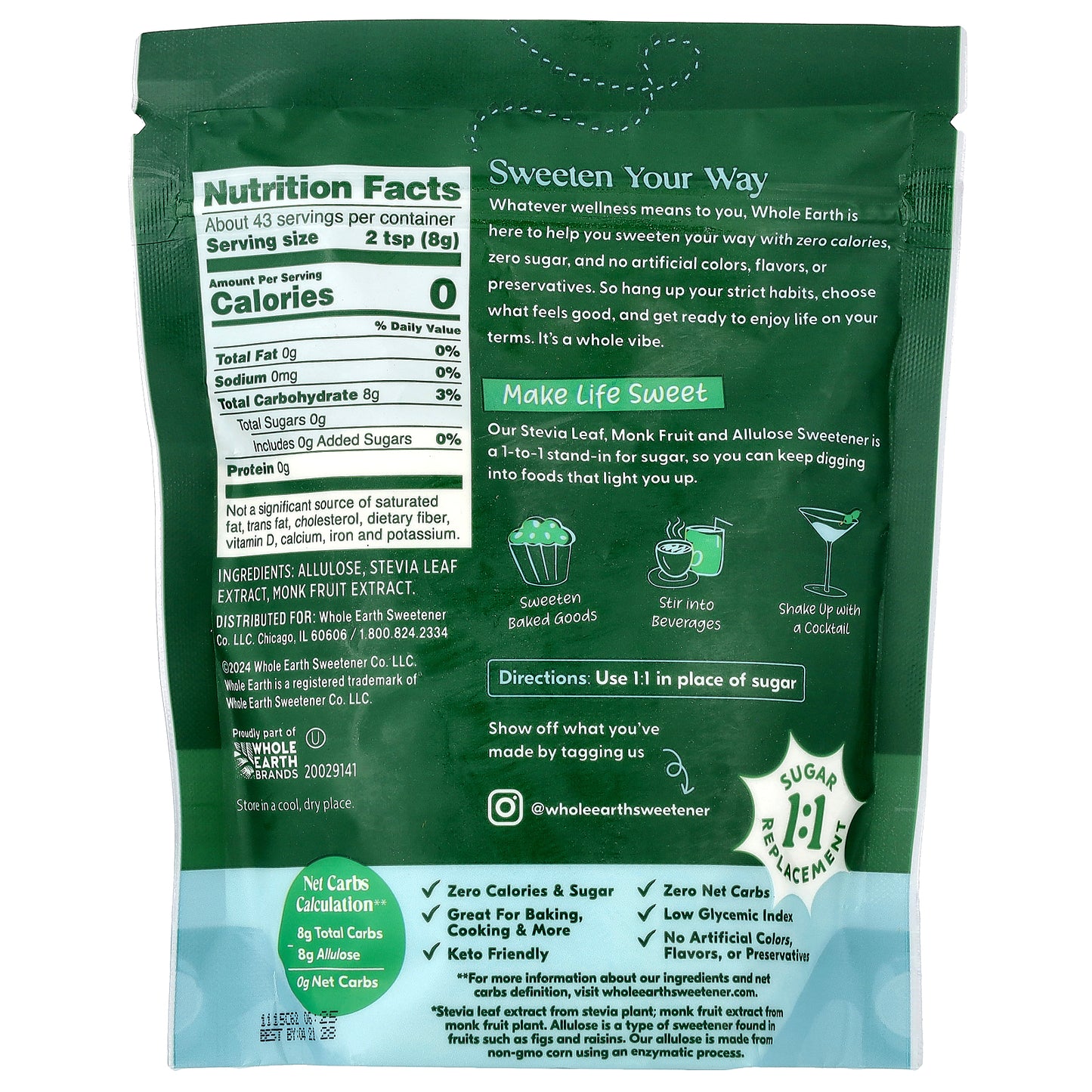 Whole Earth, Stevia Leaf, Monk Fruit & Allulose, 12 oz (340 g)
