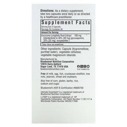 Bluebonnet Nutrition, Intimate Essentials, Lj100, 60 Vegetable Capsules (50 mg per Capsule)