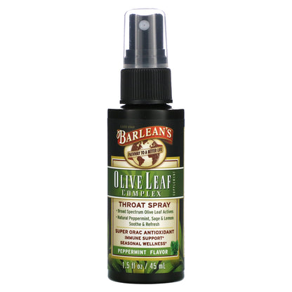 Barlean's, Immune Support, Broad Spectrum Olive Leaf Throat Spray, Peppermint, 1.5 fl oz (45 ml)