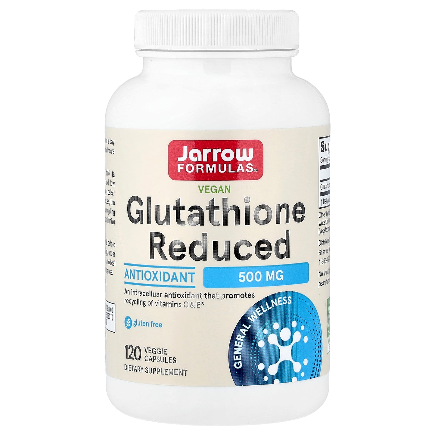 Jarrow Formulas, Vegan Glutathione Reduced, 500 mg, 120 Veggie Capsules