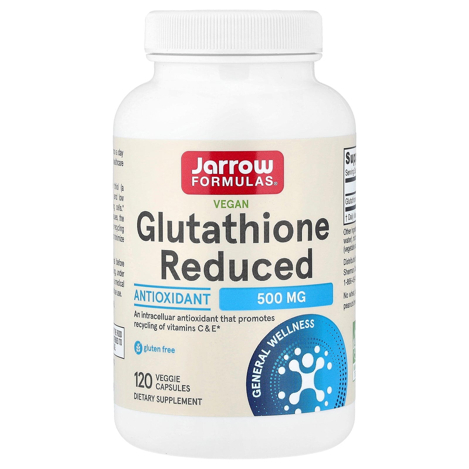 Jarrow Formulas, Vegan Glutathione Reduced, 500 mg, 120 Veggie Capsules