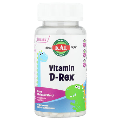 KAL, Dinosaurs®, Vitamin D-Rex™, Bubble Gum, 90 Chewables (10 mcg  per Chewable)