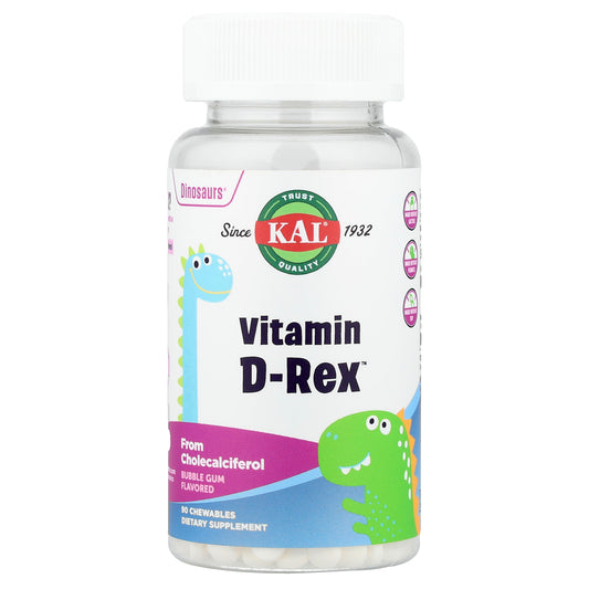 KAL, Dinosaurs®, Vitamin D-Rex™, Bubble Gum, 90 Chewables (10 mcg  per Chewable)