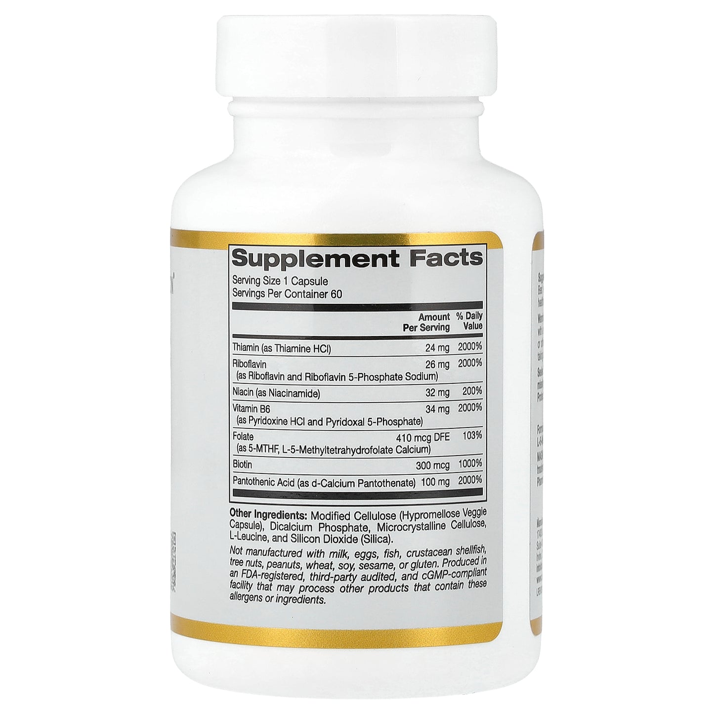 California Gold Nutrition, Vitamin B Complex with Folate, Biotin, Pantothenic Acid, and Vitamin B6, 60 Veggie Capsules