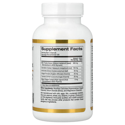 California Gold Nutrition, Silymarin Complex, Milk Thistle Extract Plus Dandelion, Artichoke, Curcumin C3 Complex®, Ginger, and BioPerine®, 120 Veggie Capsules