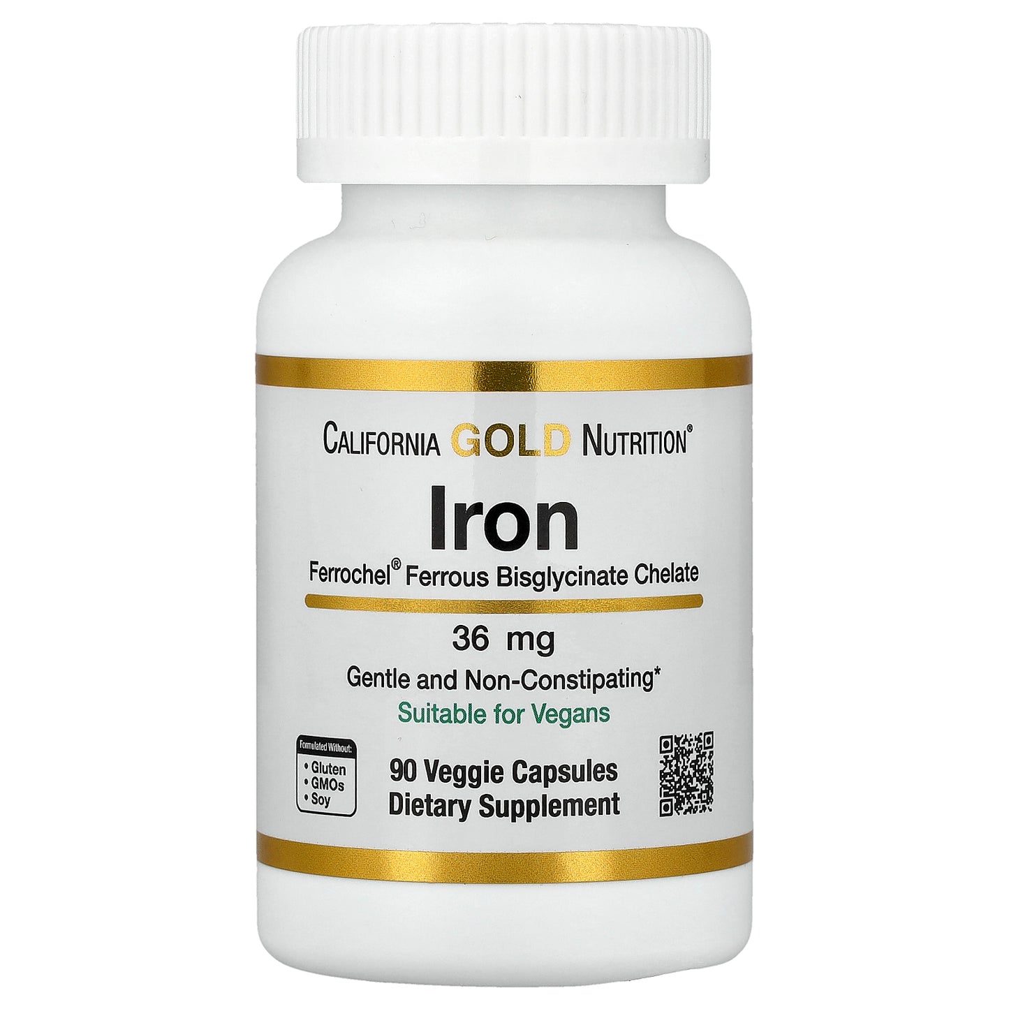 California Gold Nutrition, Ferrochel® Iron (Bisglycinate), 36 mg, 90 Veggie Capsules