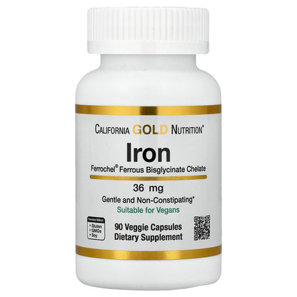 California Gold Nutrition, Ferrochel® Iron (Bisglycinate), 36 mg, 90 Veggie Capsules
