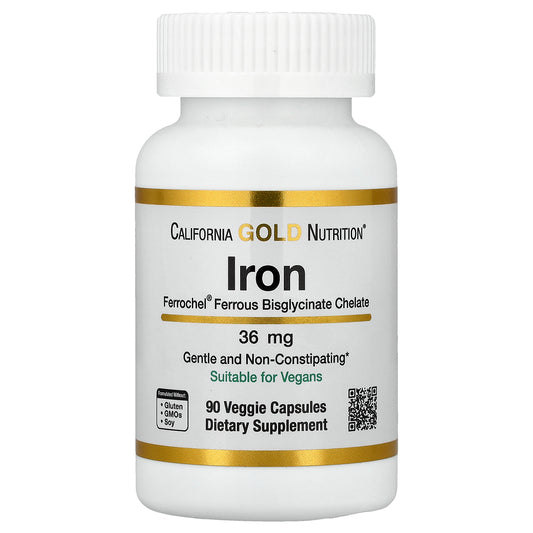 California Gold Nutrition, Ferrochel® Iron (Bisglycinate), 36 mg, 90 Veggie Capsules