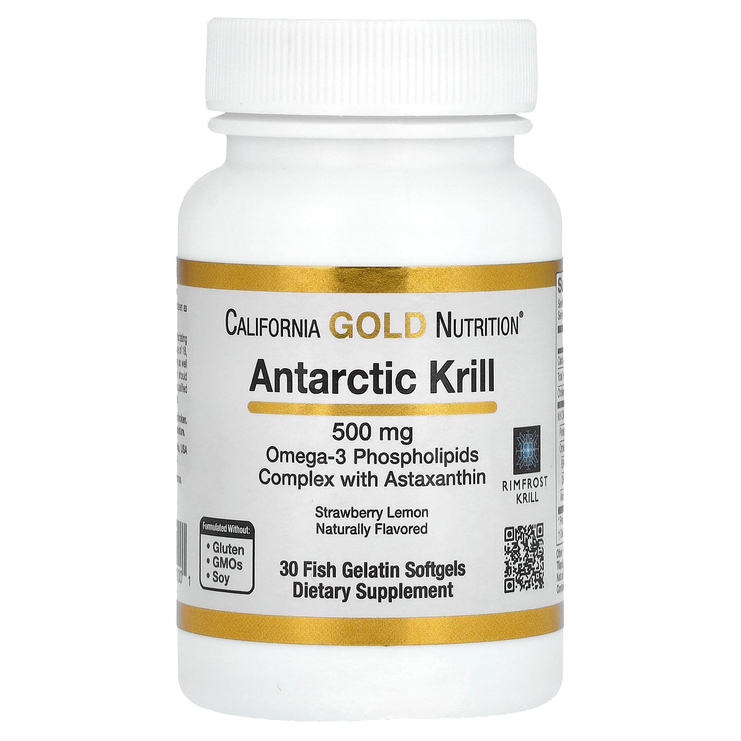 California Gold Nutrition, Antarctic Krill Oil, Omega-3 Phospholipids Complex with Astaxanthin, Natural Strawberry and Lemon, 500 mg, 30 Fish Gelatin Softgels