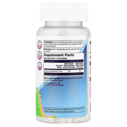 KAL, Dinosaurs®, Vitamin D-Rex™, Bubble Gum, 90 Chewables (10 mcg  per Chewable)