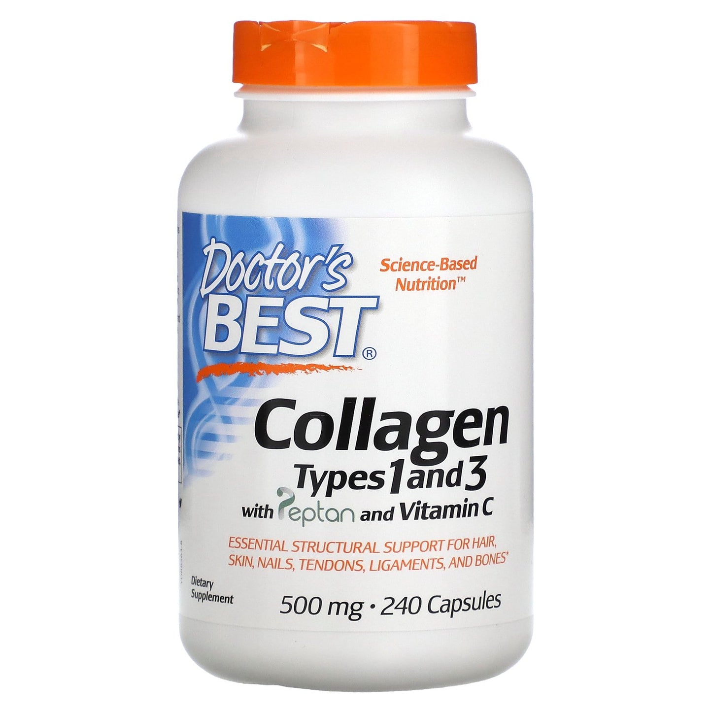 Doctor's Best, Collagen Types 1 and 3 with Peptan and Vitamin C, 500 mg, 240 Capsules (125 mg per Capsule)