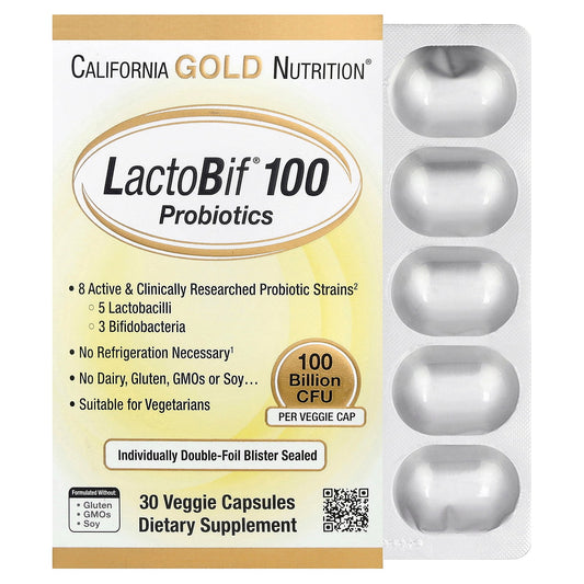 California Gold Nutrition, LactoBif® 100 Probiotics, 100 Billion CFU, 30 Veggie Capsules