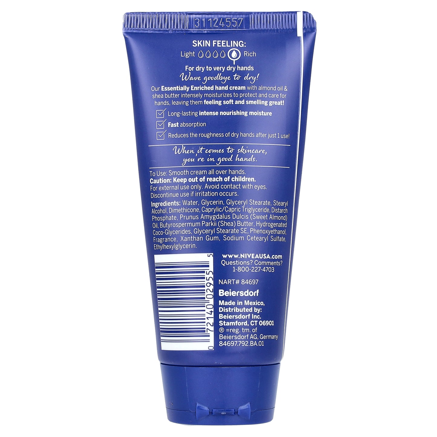 Nivea, Essentially Enriched Hand Cream, Almond Oil & Shea Butter, 2.6 oz (74 g)