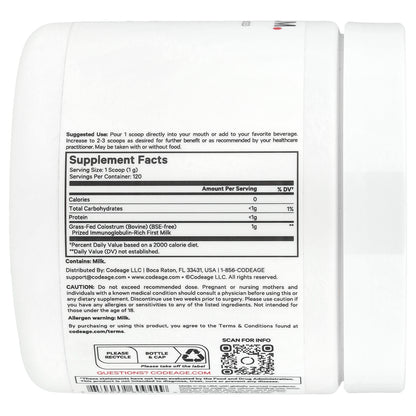 Codeage, Colostrum Powder, Unflavored, 4.3 oz (120 g)