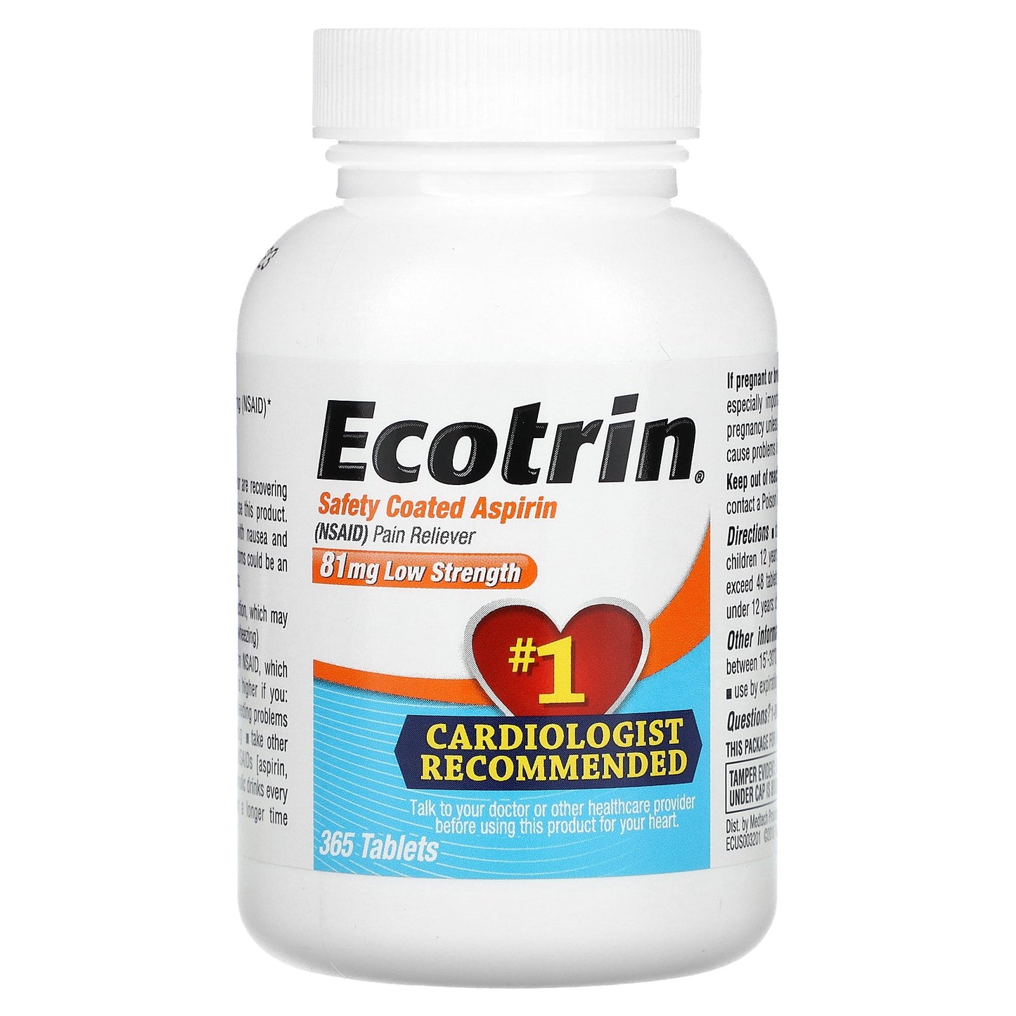 Ecotrin, Safety Coated Aspirin, Low Strength, 81 mg, 365 Tablets