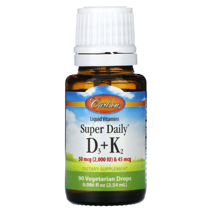 Carlson, Super Daily® D3 + K2, 50 mcg (2,000 IU) & 45 mcg, 0.086 fl oz (2.54 ml)