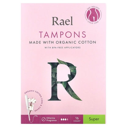 Rael, Organic Cotton Tampons, Super, Fragrance Free, 16 Count