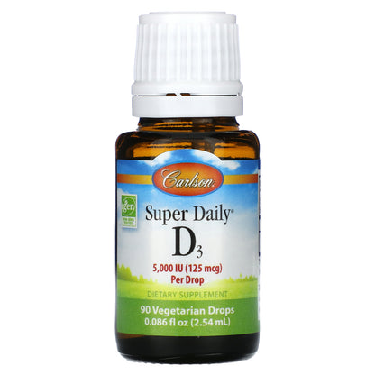 Carlson, Super Daily®, D3, 125 mcg (5,000 IU), 0.086 fl oz (2.54 ml)