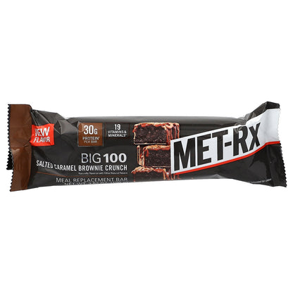 MET-Rx, Big 100, Meal Replacement Bar, Salted Caramel Brownie Crunch , 9 Bars, 3.52 oz (100 g) Each