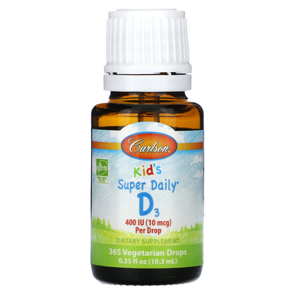 Carlson, Kids Super Daily® D3, 10 mcg (400 IU), 0.35 fl oz (10.3 ml)