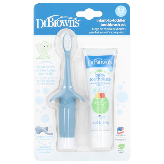Dr. Brown's, Infant to Toddler Toothbrush Set, 0-3 Years, Blue, Apple Pear, 2 Piece Set