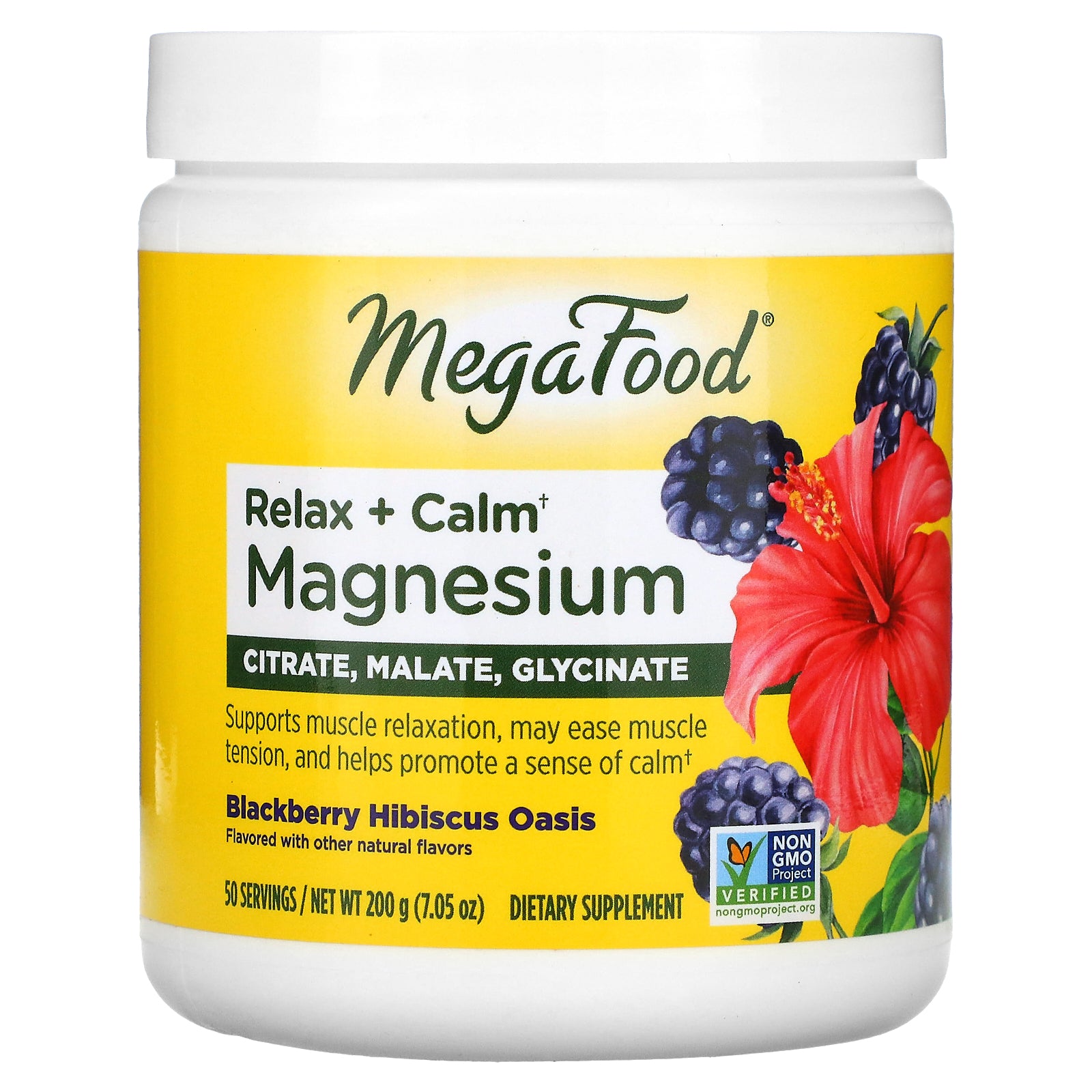 MegaFood, Relax + Calm Magnesium, Blackberry Hibiscus Oasis, 7.05 oz (200 g)