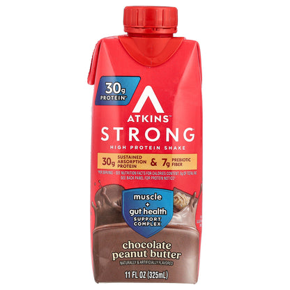 Atkins, Strong, High Protein Shake, Chocolate Peanut Butter, 4 Shakes, 11 fl oz (325 ml) Each