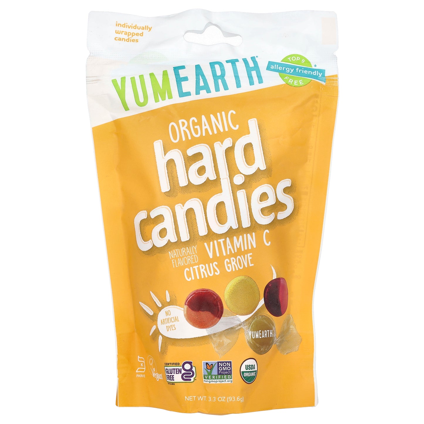 YumEarth, Organic Hard Candies, Vitamin C, Citrus Grove, 3.3 oz (93.6 g)