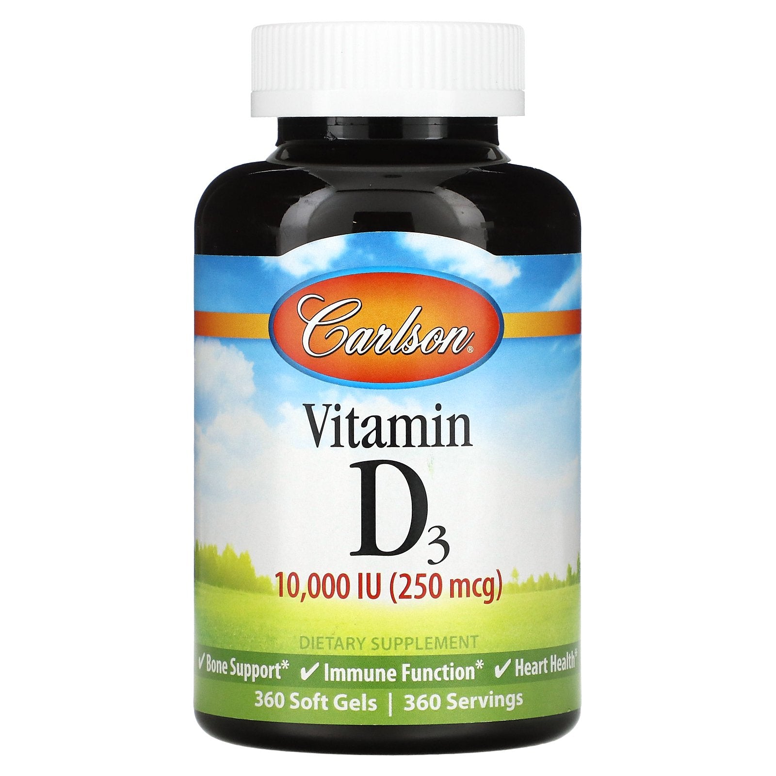 Carlson, Vitamin D3, 250 mcg (10,000 IU), 360 Soft Gels