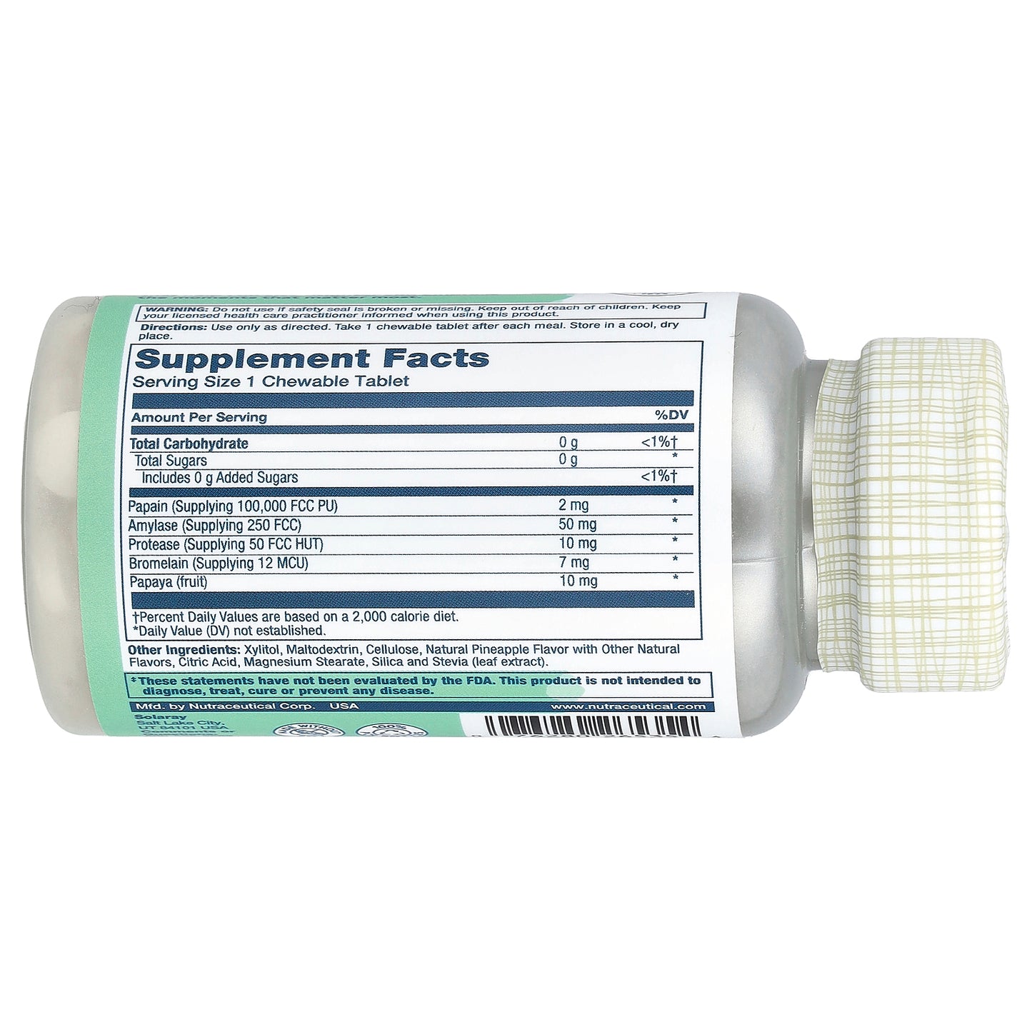 Solaray, Papaya Enzyme, Natural Pineapple, 90 Chewables