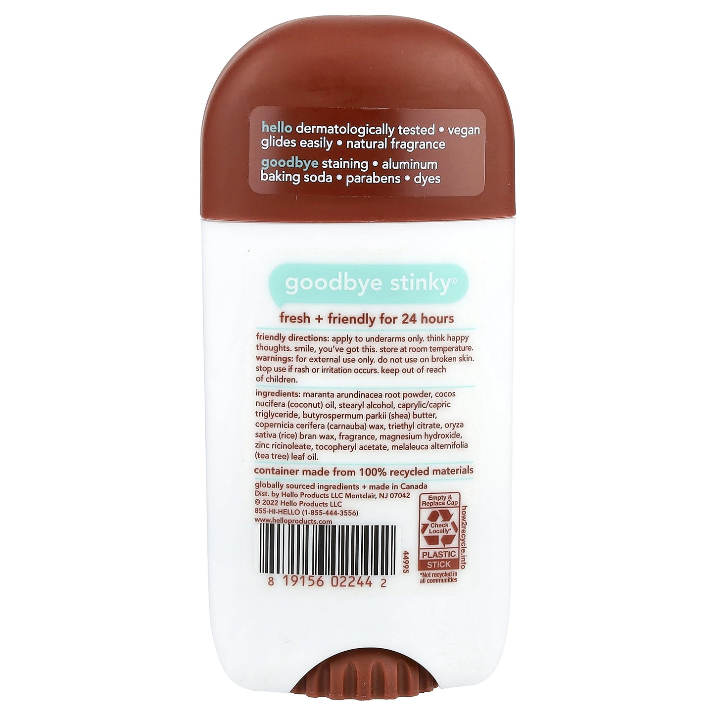 Hello, 24 Hr Deodorant with Shea Butter, Sweet Coconut, 2.6 oz (73 g)
