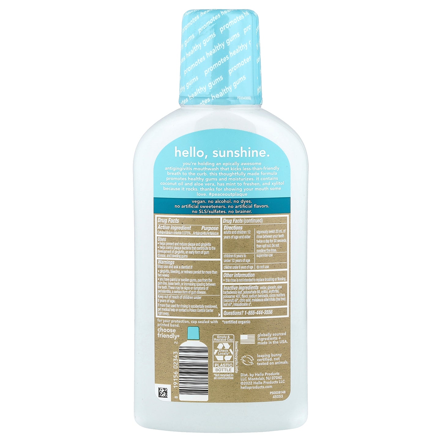 Hello, Peace Out, Plaque, Antigingivitis/Antiplaque Mouthwash, Natural Mint, 16 fl oz (473 ml)