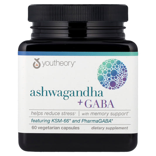 Youtheory, Ashwagandha + GABA,  60 Vegetarian Capsules