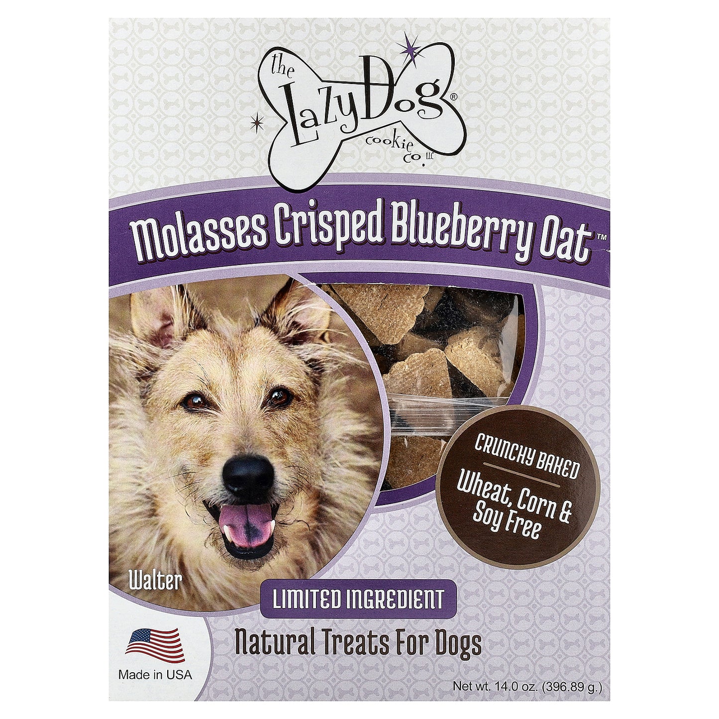 Lazy Dog Cookie, Natural Treats For Dogs, Molasses Crisped Blueberry Oat™, 14 oz (396.89 g)