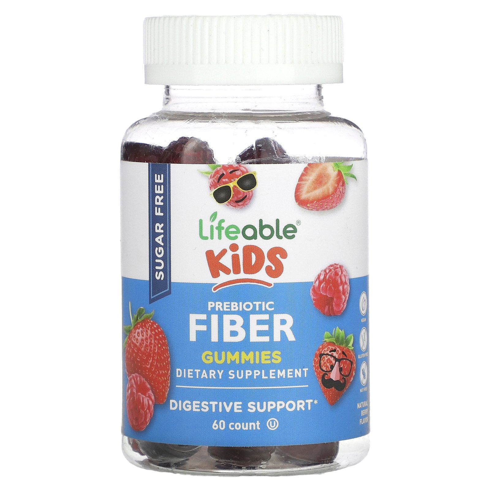 Lifeable, Kids Prebiotic Fiber Gummies, Sugar Free, Berry, 60 Gummies