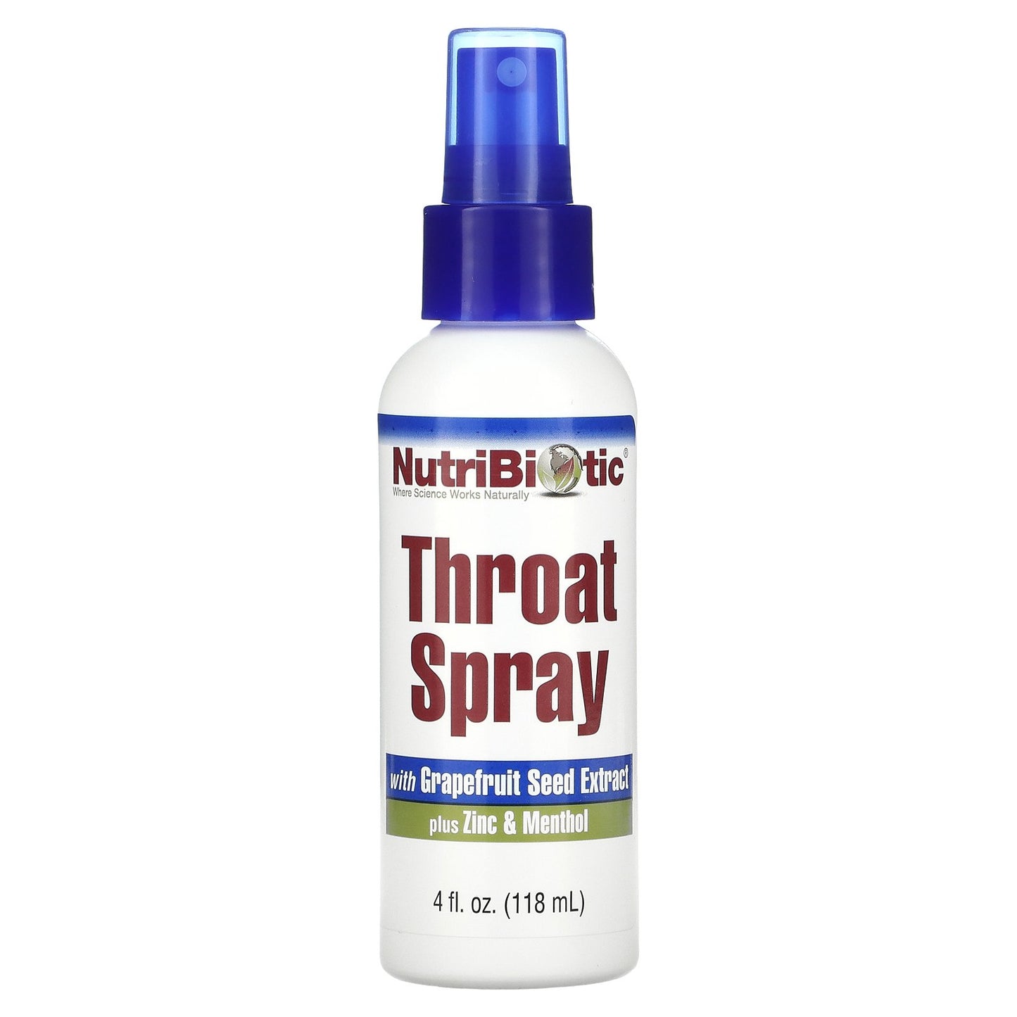 NutriBiotic, Throat Spray with Grapefruit Seed Extract plus Zinc & Menthol, 4 fl oz (118 ml)