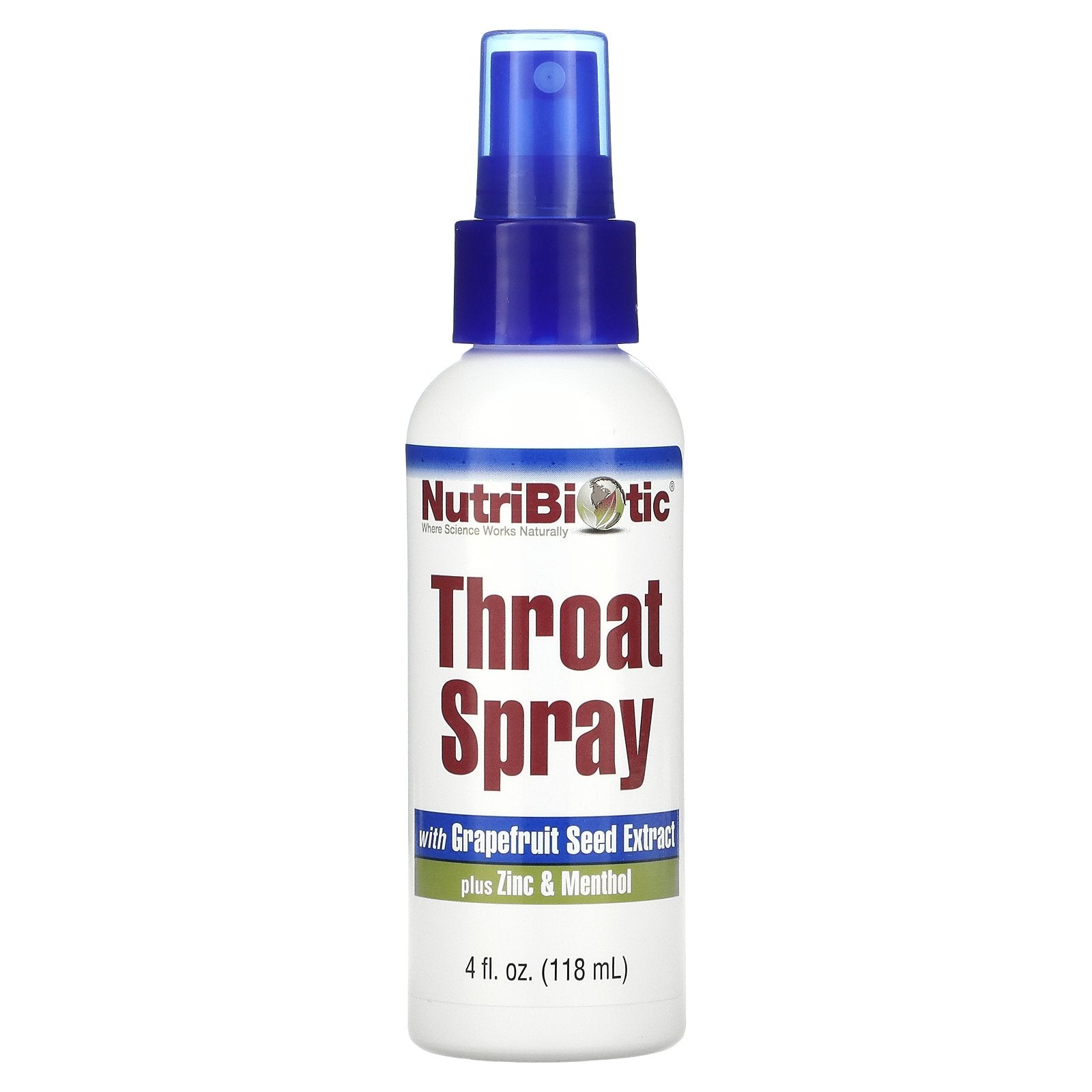 NutriBiotic, Throat Spray with Grapefruit Seed Extract plus Zinc & Menthol, 4 fl oz (118 ml)