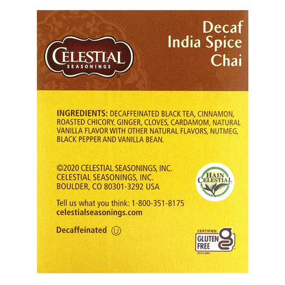 Celestial Seasonings, Black Tea & Exotic Spices, India Spice Chai, Decaf, 20 Tea Bags, 2.1 oz (61 g)