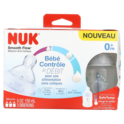 NUK, Smooth Flow, Anti-Colic Bottle, 0+ Months, 3 Bottles, 5 oz (150 ml) Each