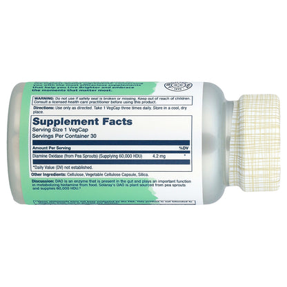 Solaray, Vegan DAO Enzyme, 4.2 mg, 30 VegCaps