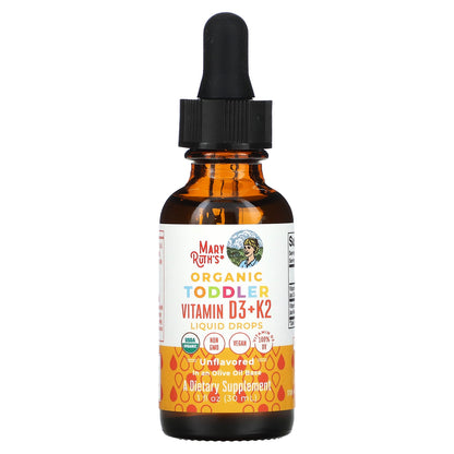 MaryRuth's, Organic Toddler Vitamin D3 + K2 Liquid Drops, 1-3 Years, Unflavored, 1 fl oz (30 ml)