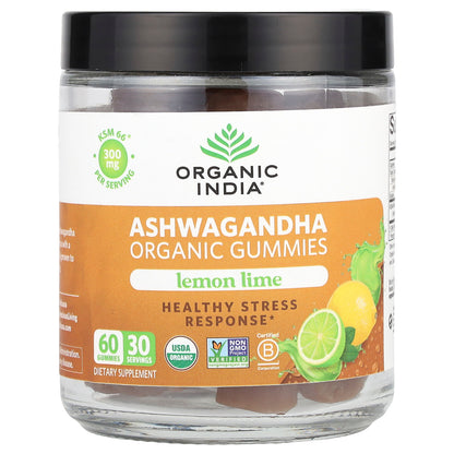 Organic India, Organic Ashwagandha Gummies, Lemon Lime, 60 Gummies (150 mg Per Gummy)