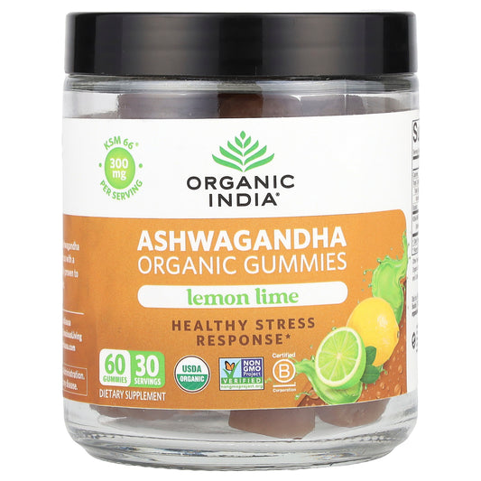 Organic India, Organic Ashwagandha Gummies, Lemon Lime, 60 Gummies (150 mg Per Gummy)