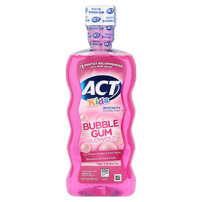 ACT, Kids, Anticavity Fluoride Rinse, Bubble Gum Blowout®, Sugar & Alcohol Free, 16.9 fl oz (500 ml)