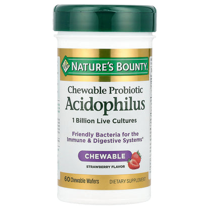 Nature's Bounty, Chewable Probiotic Acidophilus, Strawberry, 1 Billion, 60 Chewable Wafers