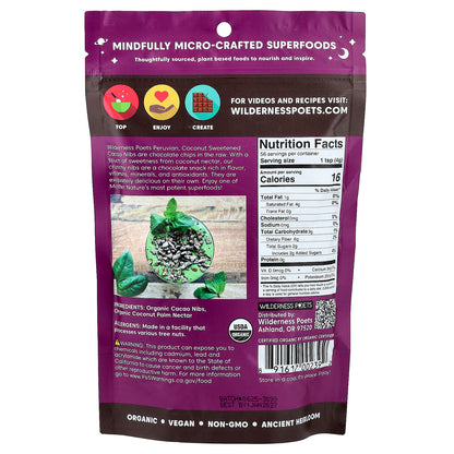 Wilderness Poets, Organic Coconut Sweetened Cacao Nibs, 8 oz (226 g)